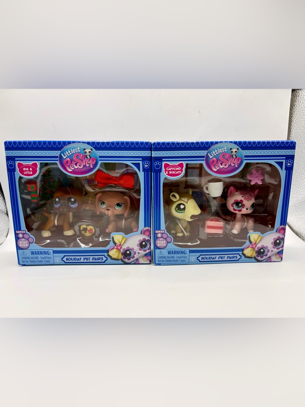 Littlest Pet Shop Blue Holiday Pet Pairs Set with Brown Dog and Tan/Green Llama